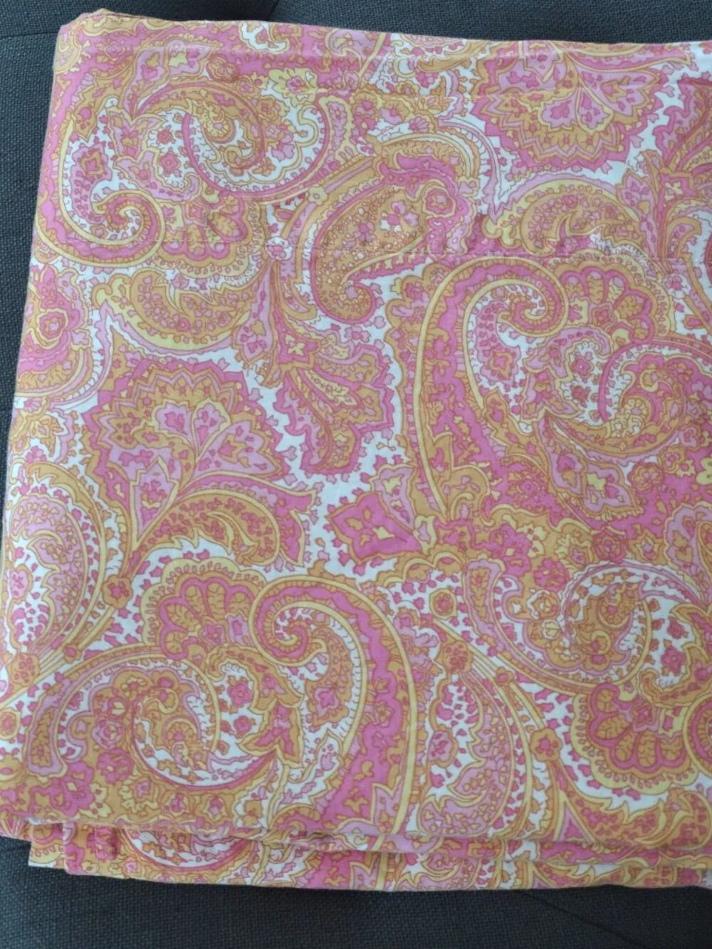 Vintage Ralph Lauren QUEEN Flat Sheet Cotton Orange Paisley Harbor View FLAW*